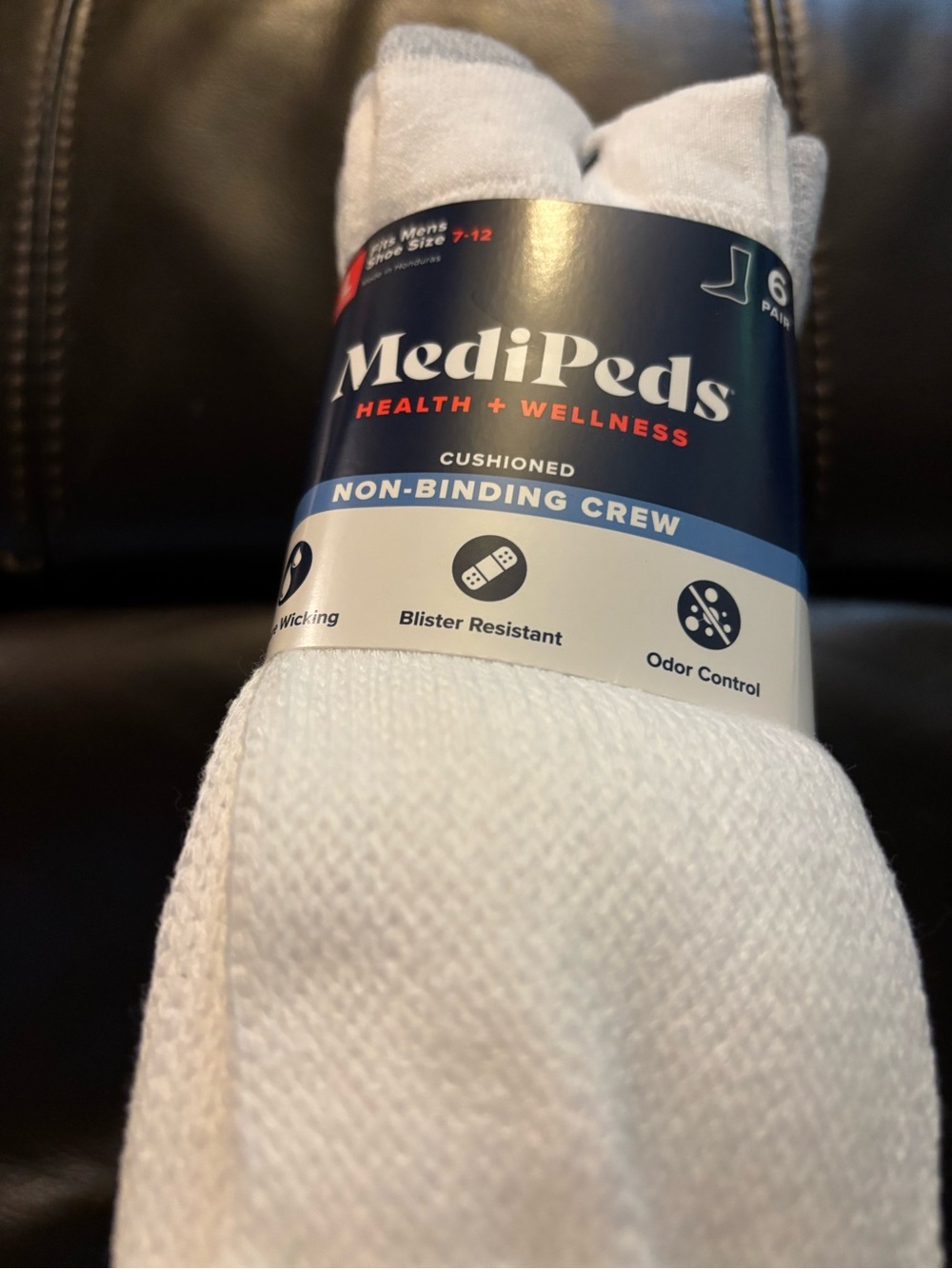 MediPeds Cushioned Non-Binding Crew Socks 6pk- White (Men) Large 7-12